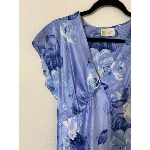 Vintage California Dreaming Dress Women's L silky coquette blue‎ floral spring - Picture 8 of 8